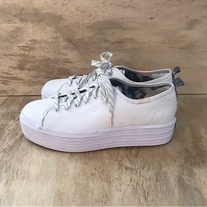 Keds Women’s Triple Up Canvas Platform White Sneakers. Size: 8.5